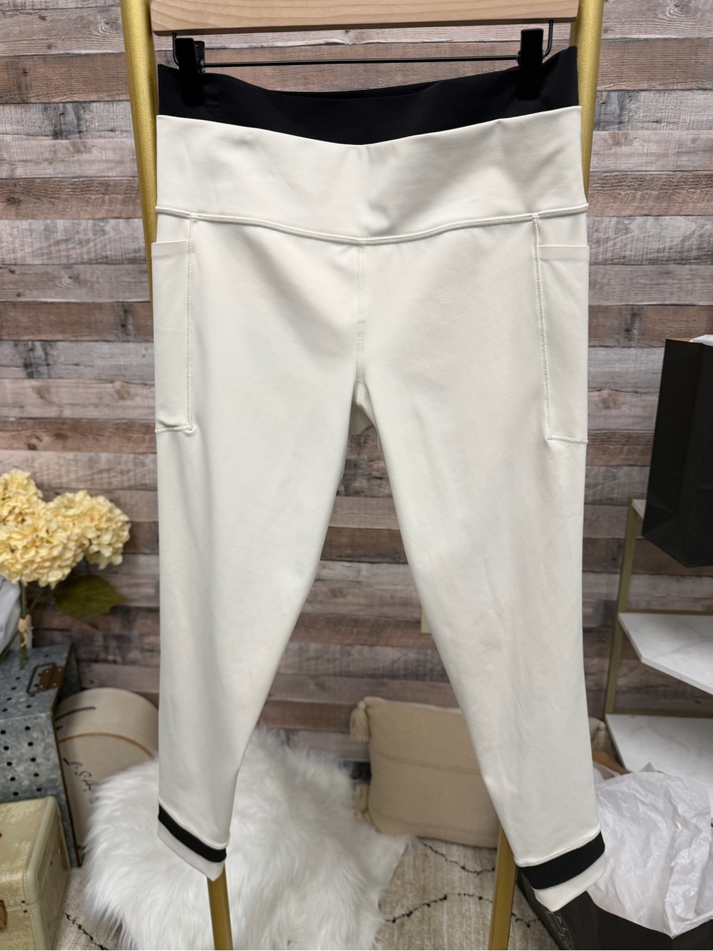 White and Black Athleta Salutation Stash High-Rise